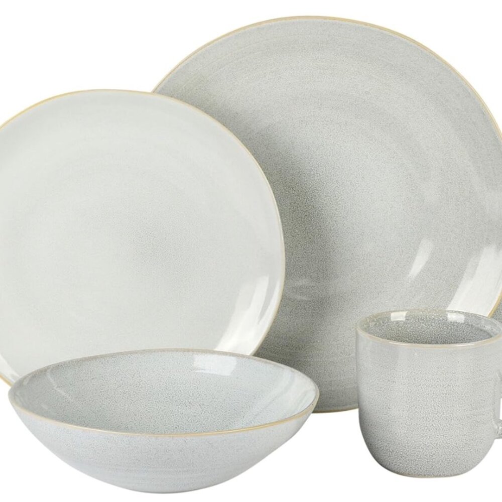 Laurie Gates Ravenna 16 Piece Round Stoneware Dinnerware Set in Grey -